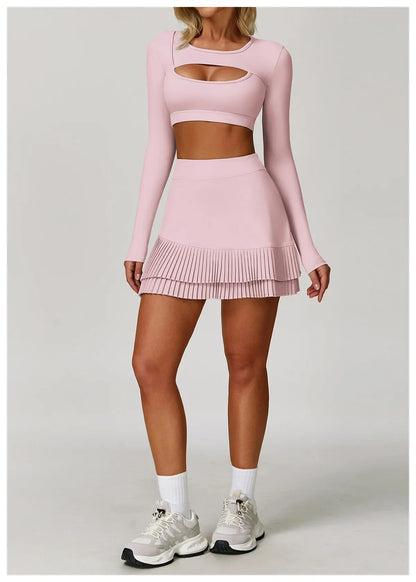 FlexMuse Glow Set – 2-Piece Skirt & Cutout Top Activewear