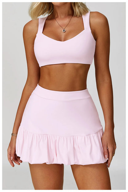 FlexMuse FitSkirt Set – 2-Piece Sports Bra & High Waist Skirt Workout Se