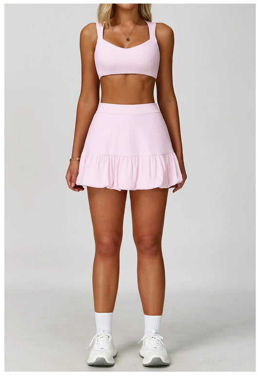 FlexMuse FitSkirt Set – 2-Piece Sports Bra & High Waist Skirt Workout Se