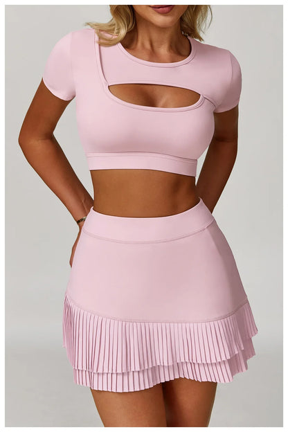 FlexMuse Glow Set – 2-Piece Skirt & Cutout Top Activewear