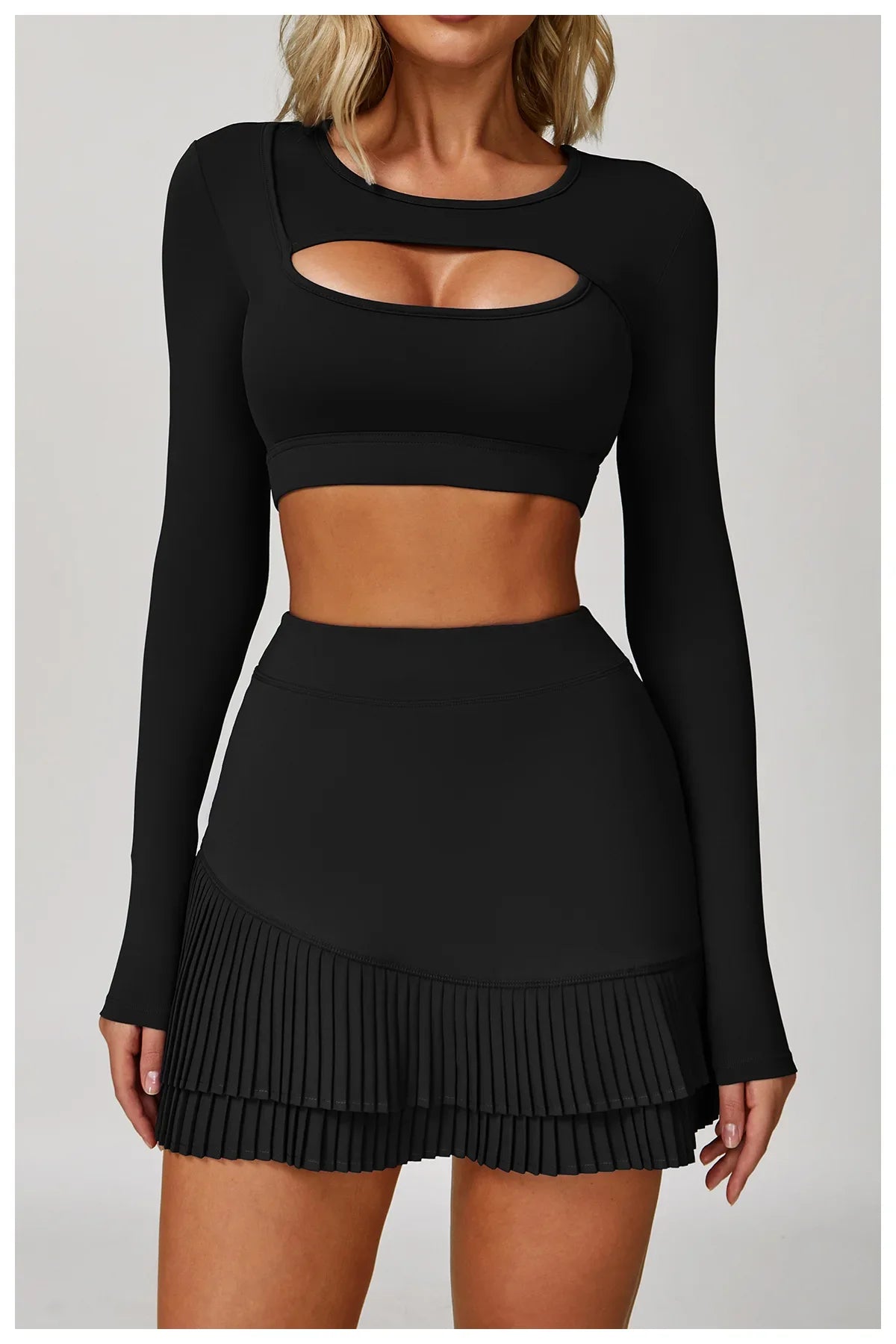 FlexMuse Glow Set – 2-Piece Skirt & Cutout Top Activewear