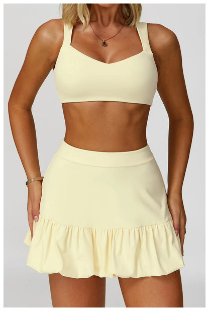 FlexMuse FitSkirt Set – 2-Piece Sports Bra & High Waist Skirt Workout Se