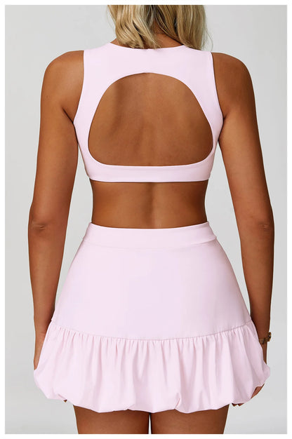 FlexMuse FitSkirt Set – 2-Piece Sports Bra & High Waist Skirt Workout Se