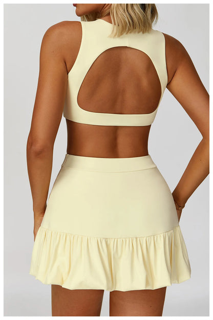 FlexMuse FitSkirt Set – 2-Piece Sports Bra & High Waist Skirt Workout Se