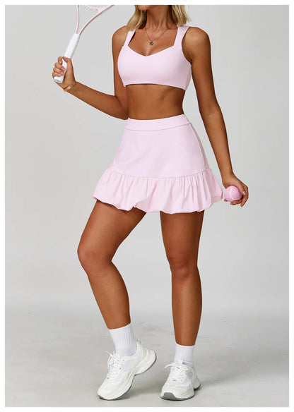 FlexMuse FitSkirt Set – 2-Piece Sports Bra & High Waist Skirt Workout Se